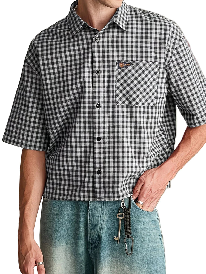 Men's Button-Down Shirt with Gingham Pattern