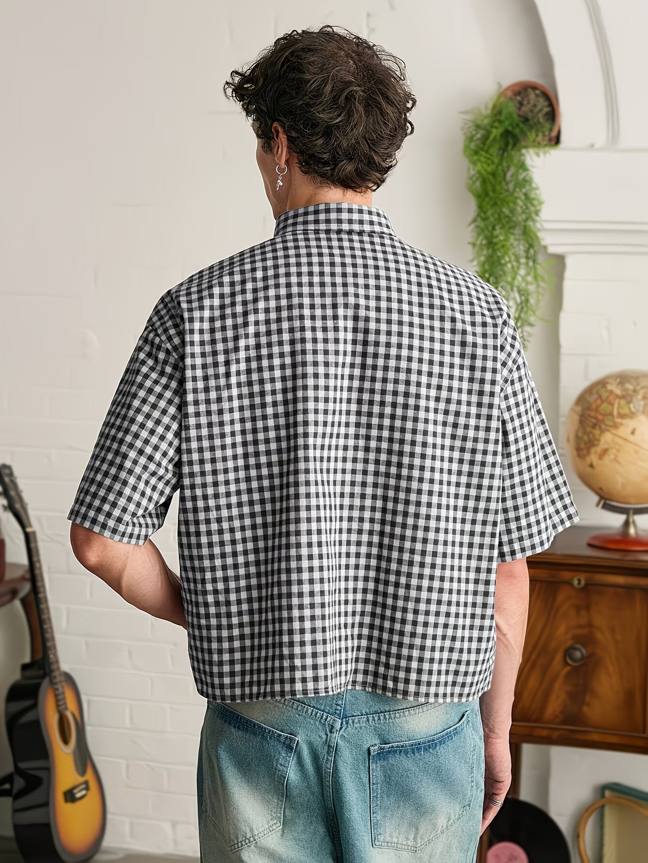 Men's Button-Down Shirt with Gingham Pattern