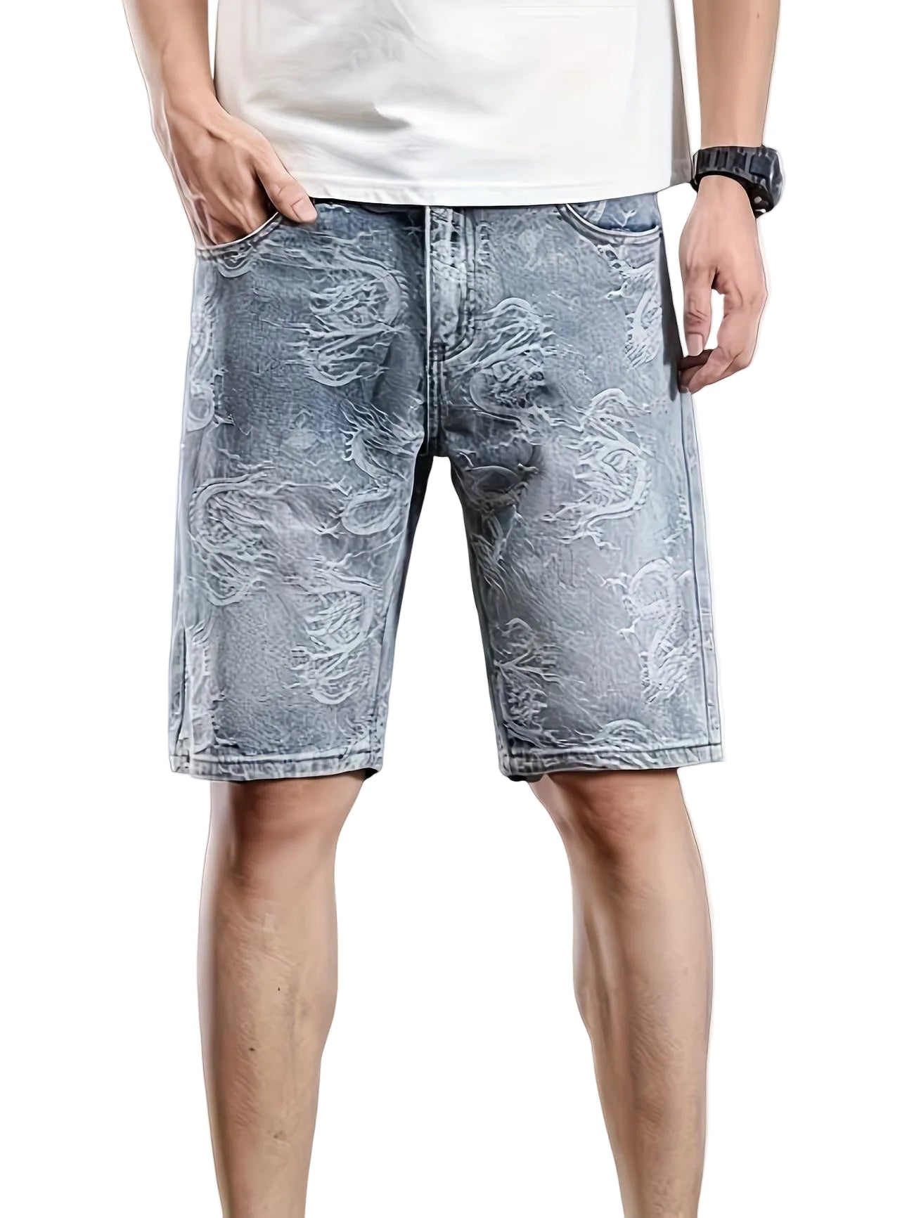 Men's Straight-Leg Shorts with Dragon Motif
