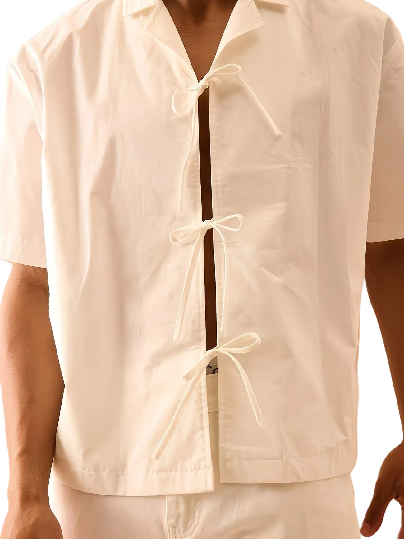 Men's Tie-Front Shirt with Short Sleeves