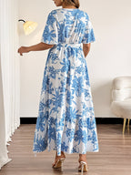 Women's Botanical Wrap Maxi Dress with Ruffled Hem