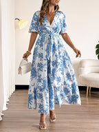 Women's Botanical Wrap Maxi Dress with Ruffled Hem