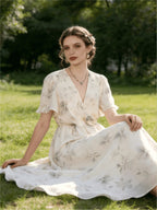 Women's Floral Wrap Midi Dress with Tie Waist