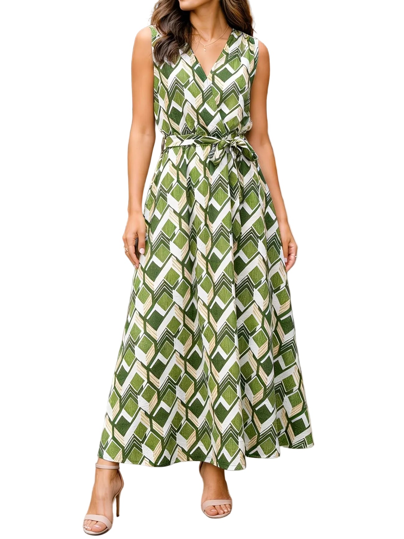 Women's Sleeveless Wrap Maxi Dress with Graphic Print