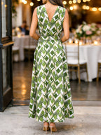 Women's Sleeveless Wrap Maxi Dress with Graphic Print