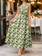 Women's Sleeveless Wrap Maxi Dress with Graphic Print