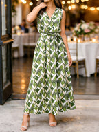 Women's Sleeveless Wrap Maxi Dress with Graphic Print